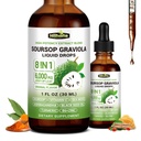 (2 Pack) 8 in 1 Graviola Soursop Leaf Extract Liquid - Soursop Bitters Liquid with Sea Moss, Ashwagandha and Turmeric, for Immune & Liver, Zzz & Antioxidant & Cell Support,1 Fl Oz