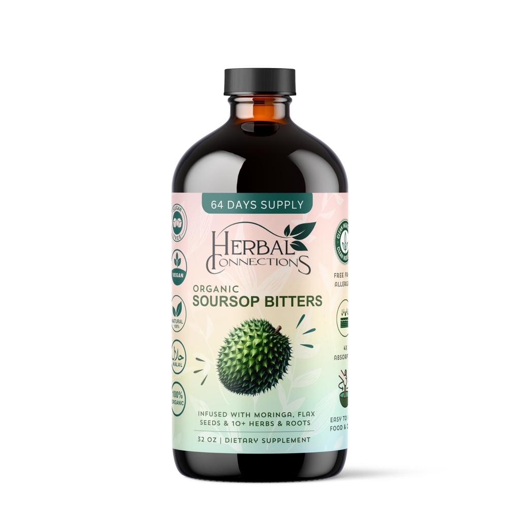 Soursop Bitters Sıvı 32 Ounces - 64 Hizmet - Soursop, Moringa, Sea Moss, Turmeric, Ginger & Cayenne | Gut Health, Natural Cleanse & Daily Wellness | Vegan & Organik