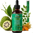 Soursop Bitters Liquid Drops 10-in-1 with Sea Moss, Turmeric, Moringa, Black Seed Oil, Oregano, Ashwagandha & Herbal Extracts - Supports Overall Wellness, Vegan, 60mL/2 Fl Oz