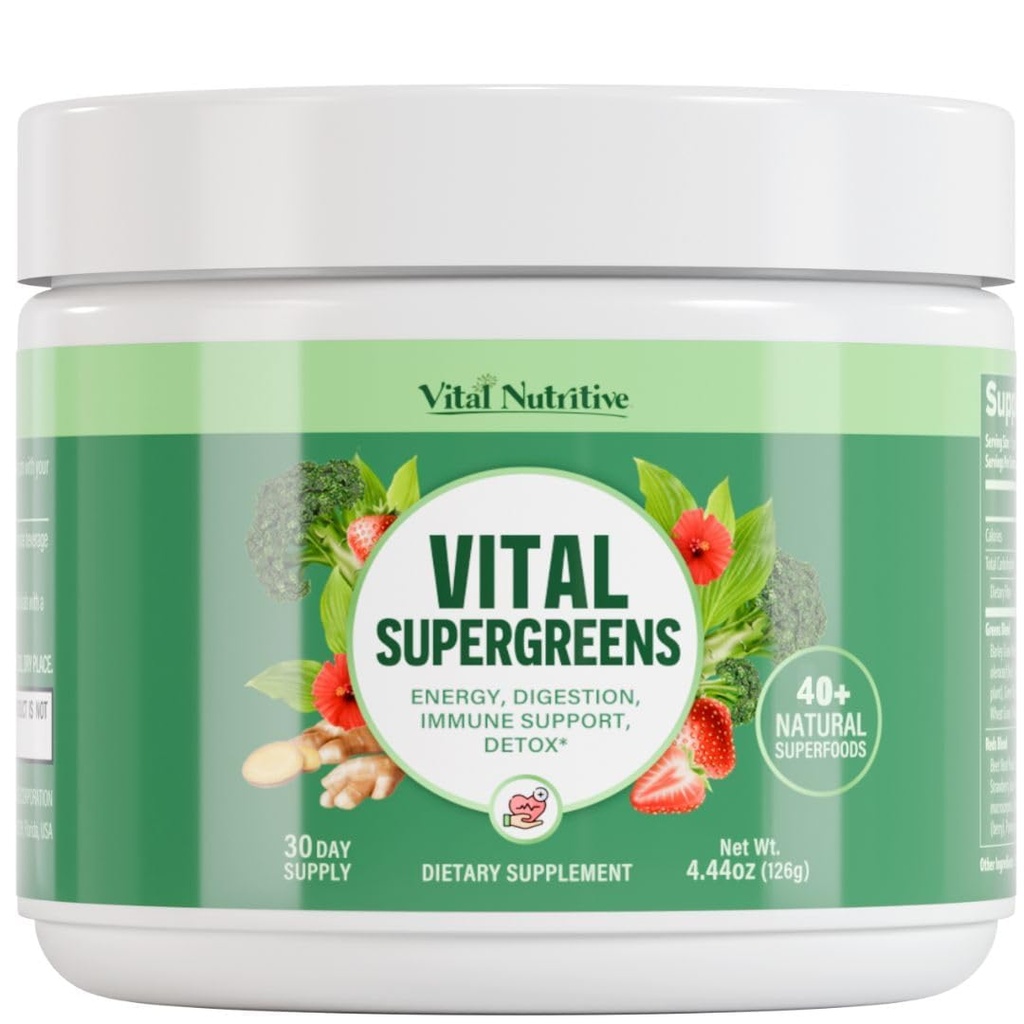 Vital Greens Superfood Toz – Yeni Formula 40+ Superfoods Daily Green Drink Toz w/Probiyotikler – Enerji için Süper Yeşiller, Gut Health, Digestion Support, Plant-Based, Vegan Superfoods