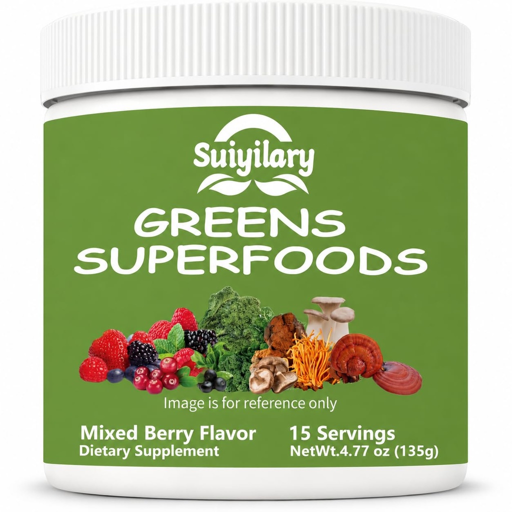 Sugoodlary Greens Superfoods Toz Digestive Health, Sugar Free Super Greens Toz, Spirulina, Bloating & Gut Support, Women için Günlük Destek, Mixd Berry (15 Hizmet)