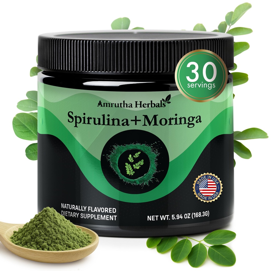 Organik Spirulina + Organik Moringa Greens Toz, Gluten-Free, Vegan Dostu, Detox & Digest, Superfoods 30 ABD'de Yapıldı