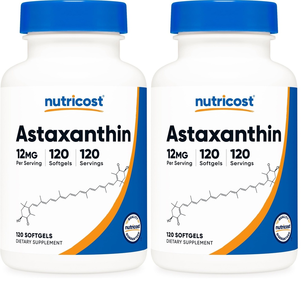 Nutricost Astaxanthin 12mg, Non-GMO ve Gluten Free, 120 Softgels (4 Ay Supply) (Pack of 2)