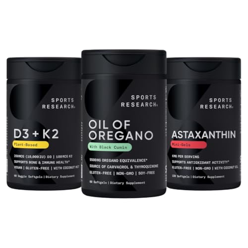Sports Research® Antioksi Support Pack - Oregano 9500 mg + Vitamin D3 K2 5000iu + Triple Strength Astaxanthinhinhin