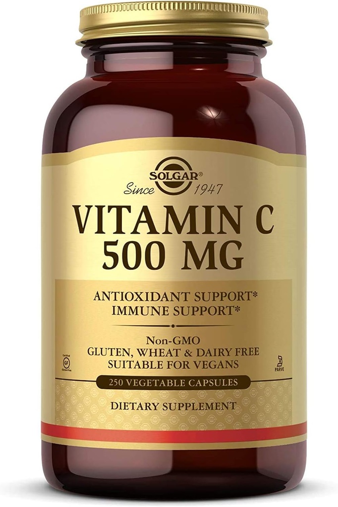 Solgar C 500 mg, 250 Sebze Capsules - Antioksi & Immune Support - Genel Sağlık - Sağlıklı Cilt ve Ortakları Destek - Non-GMO, Vegan, Gluten Free, Kosher - 250 Hizmet