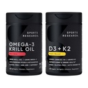 Sports Research® Multivitamin Pack - Omega-3 Krill Oil 500 mg w/Choline, Phospholipids & Astaxanthin ve Vitamin K2 & Vegan D3 5000iu with Coconut MCT Oil - Non-GMO · Gluten Free