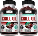 Kaya Naturals - Antarktika Krill Oil 500mg with Omega 3, EPA, DHA, Phospholipids & Astaxanthin Supplement - Brain & Health Vitamin - Anti Aging Supplement - 30 Count Softgels (Pack of 2)