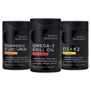Αθλητισμός Έρευνα Ανταρκτικής Κριλ Omega 3 1000mg (με φωσφολιπίδια, χολίνη & ασταξανθίνη), Κουρκουμίνη C3 Complex (με Bioperine Μαύρο Πιπέρι & Λάδι καρύδας) & Φυτική βάση Βιταμίνη D3 + K2