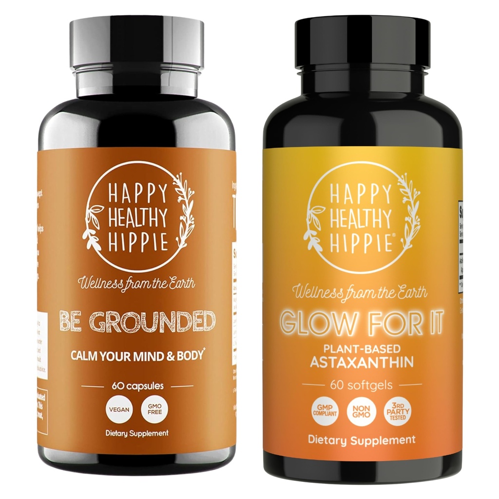 Happy Healthy Hippie Glow for It Astaxanthin Supplement & Be Grounded Stress Relief Supplement