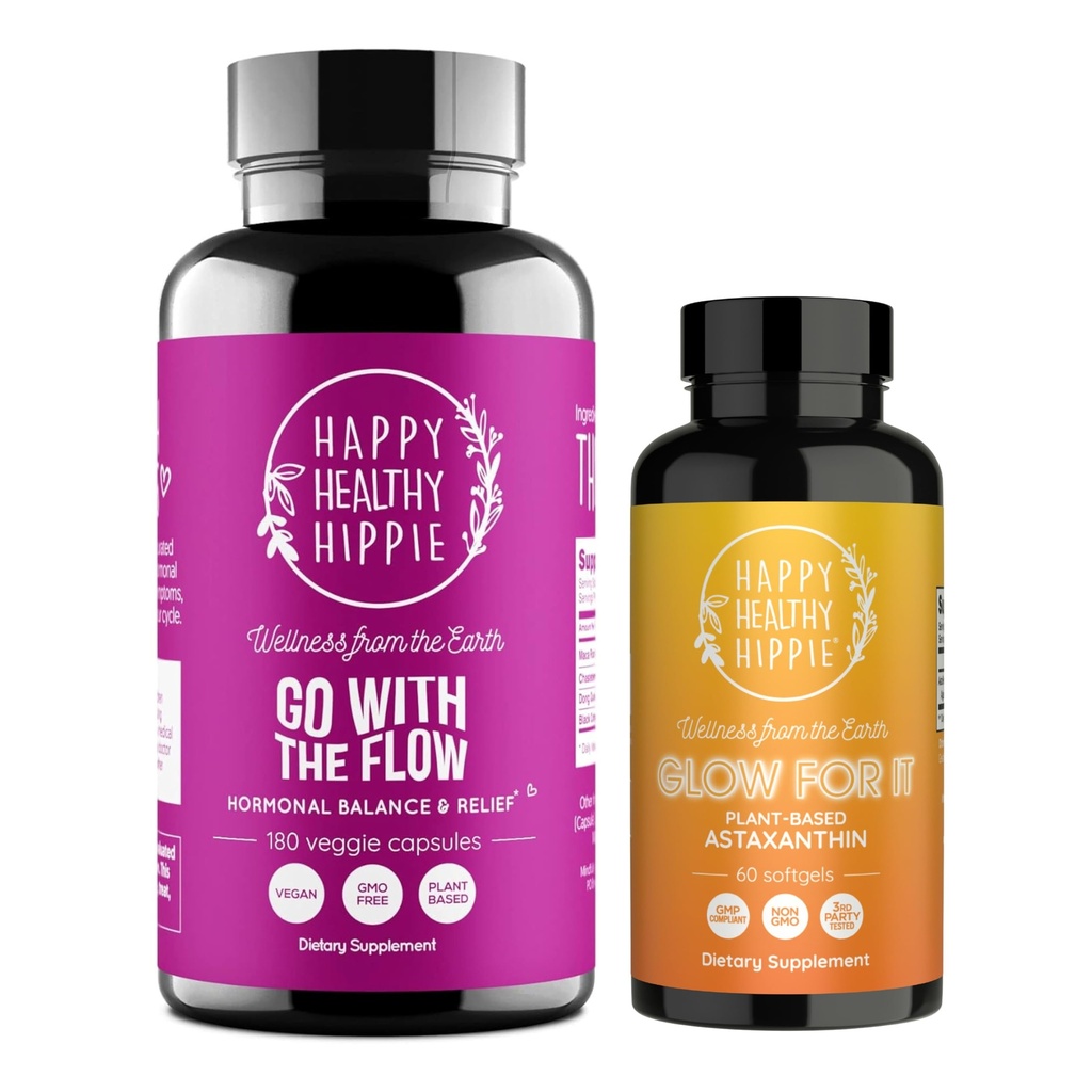 Mutlu Sağlıklı Hippie Glow for It Astaxanthin Supplement & Go with The Flow Hormon Balance for Women 180ct