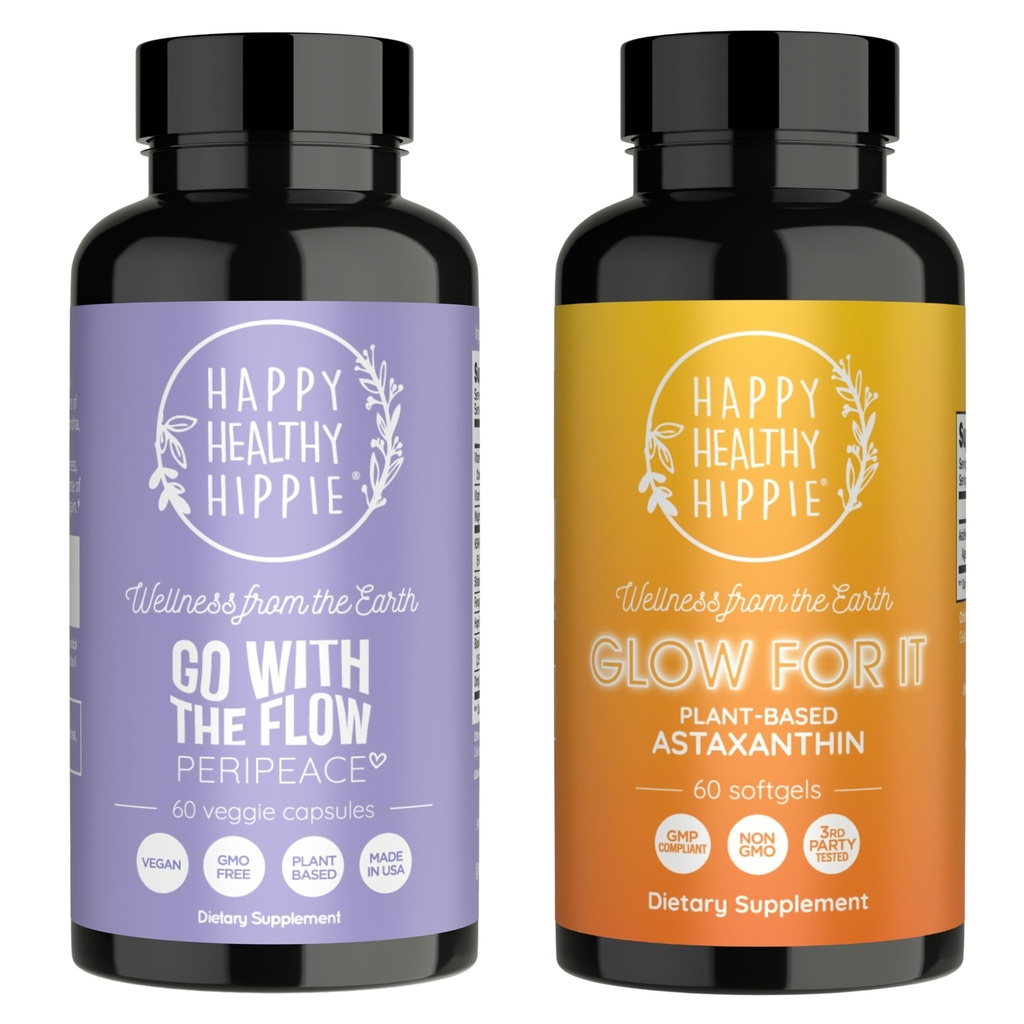 Happy Healthy Hippie Glow for It Astaxanthin Supplement & Go with The Flow Perimenopause Supplements for Women
