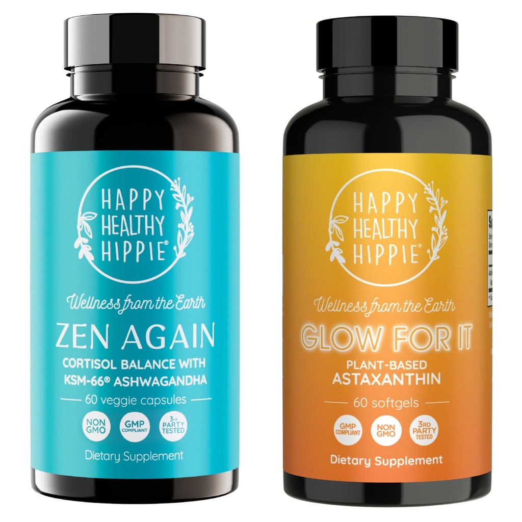 Happy Healthy Hippie Glow for It Astaxanthin Supplement & Zen Again Cortisol Manager