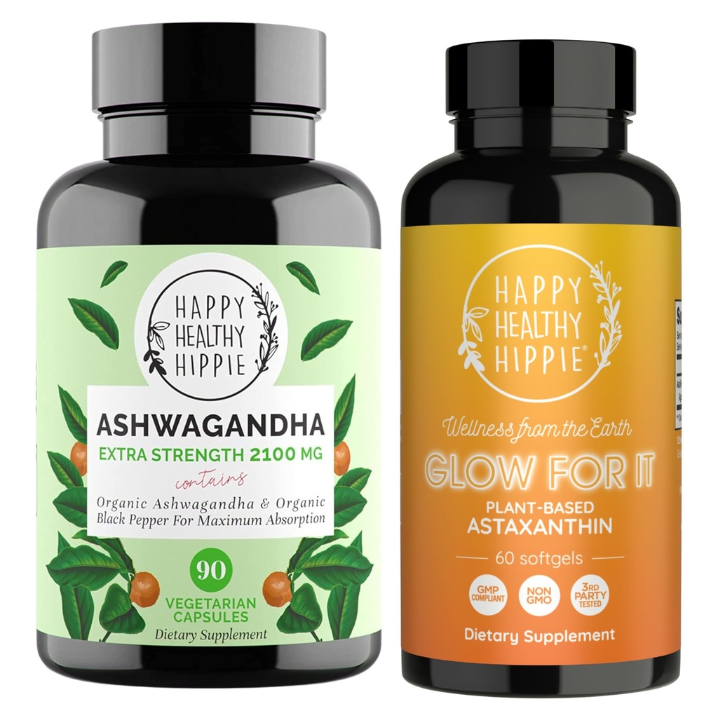 Happy Healthy Hippie Glow for It Astaxanthin Supplement & Organic Ashwagandha Capsules