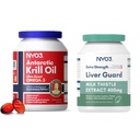 Krill Oil Omega 3 Supplement 1000 mg and Milk Thistle Liver Detox Supplement 400 mg, 2 Pack