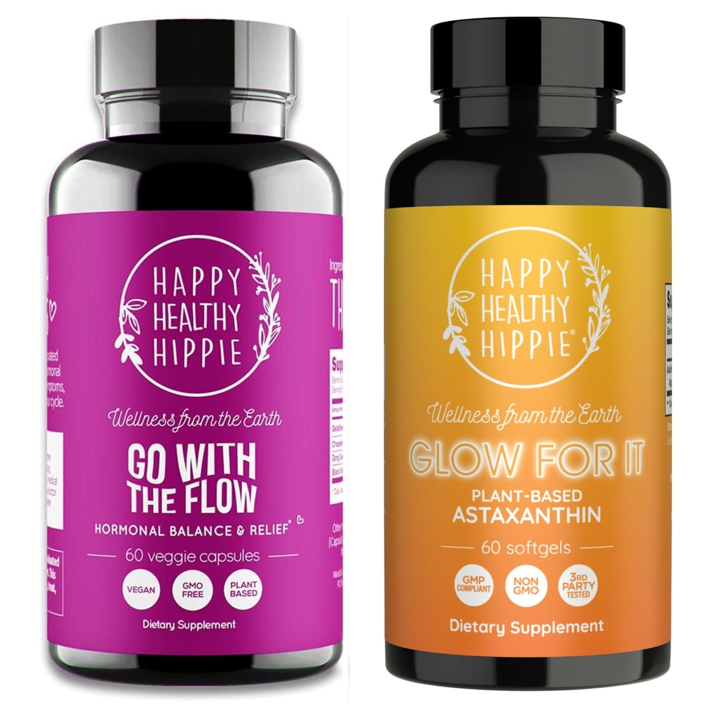 Mutlu Sağlıklı Hippie Glow for It Astaxanthin Supplement & Go with The Flow Hormon Balance for Women