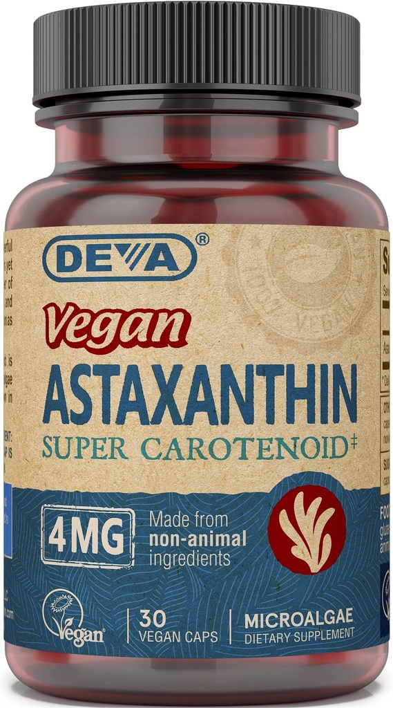 DEVA Nutrition Vitamins Astaxanthin 4mg, Vegan, Super Anti-Oxidant Protection for Skin, Eyes, Joints & Inflammation from Non-GMO Haematococcus Pluvialis Microalgae, 30 Capsules