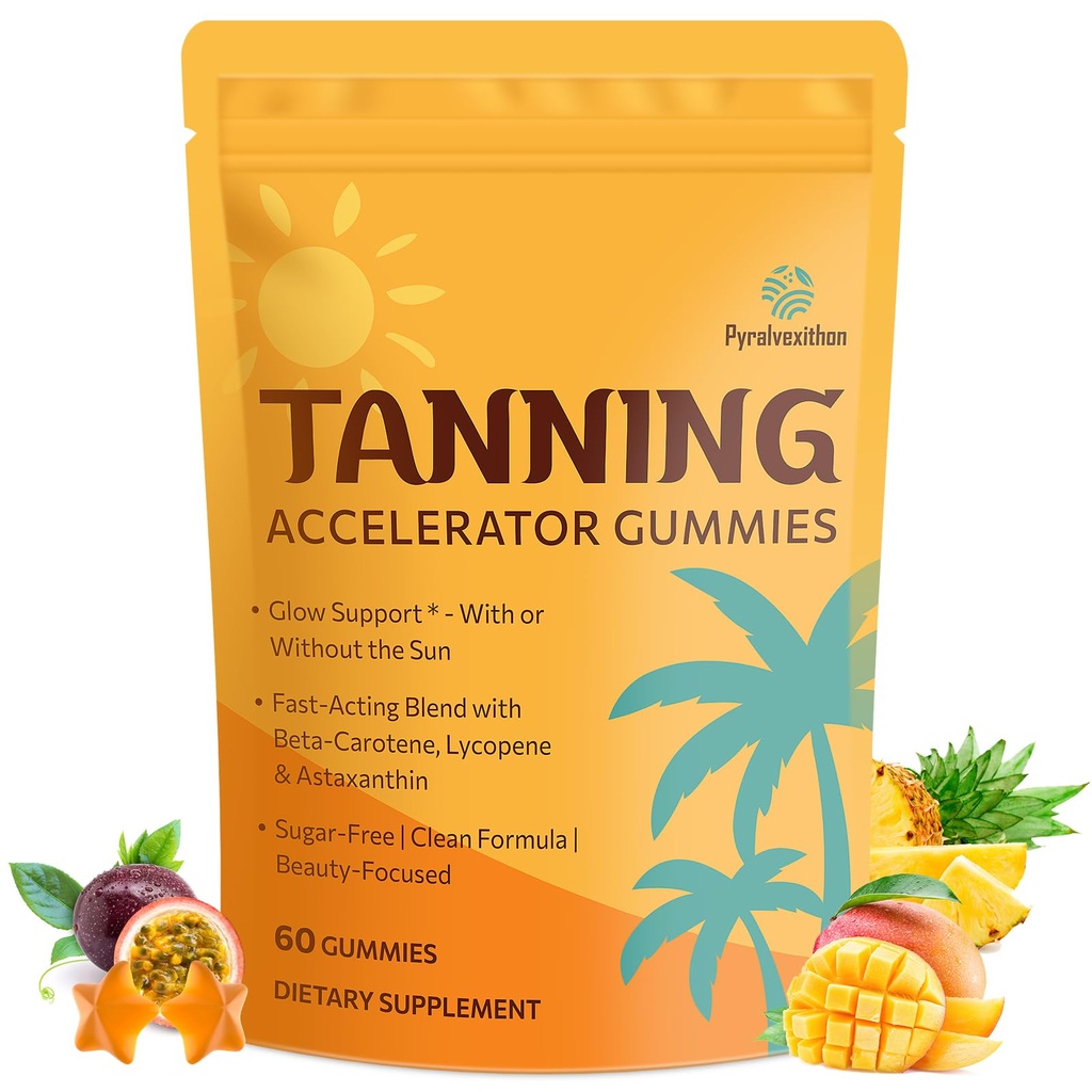 Kadınlar ve Erkekler için Astaxanthin ile Tanning Gummies | Sunless Tanning Supplement with Beta Carotene, Lycopene, Collagen & Vitamins | Skin Radiance & Hydration | Vegan & Sugar Free - 60 Count