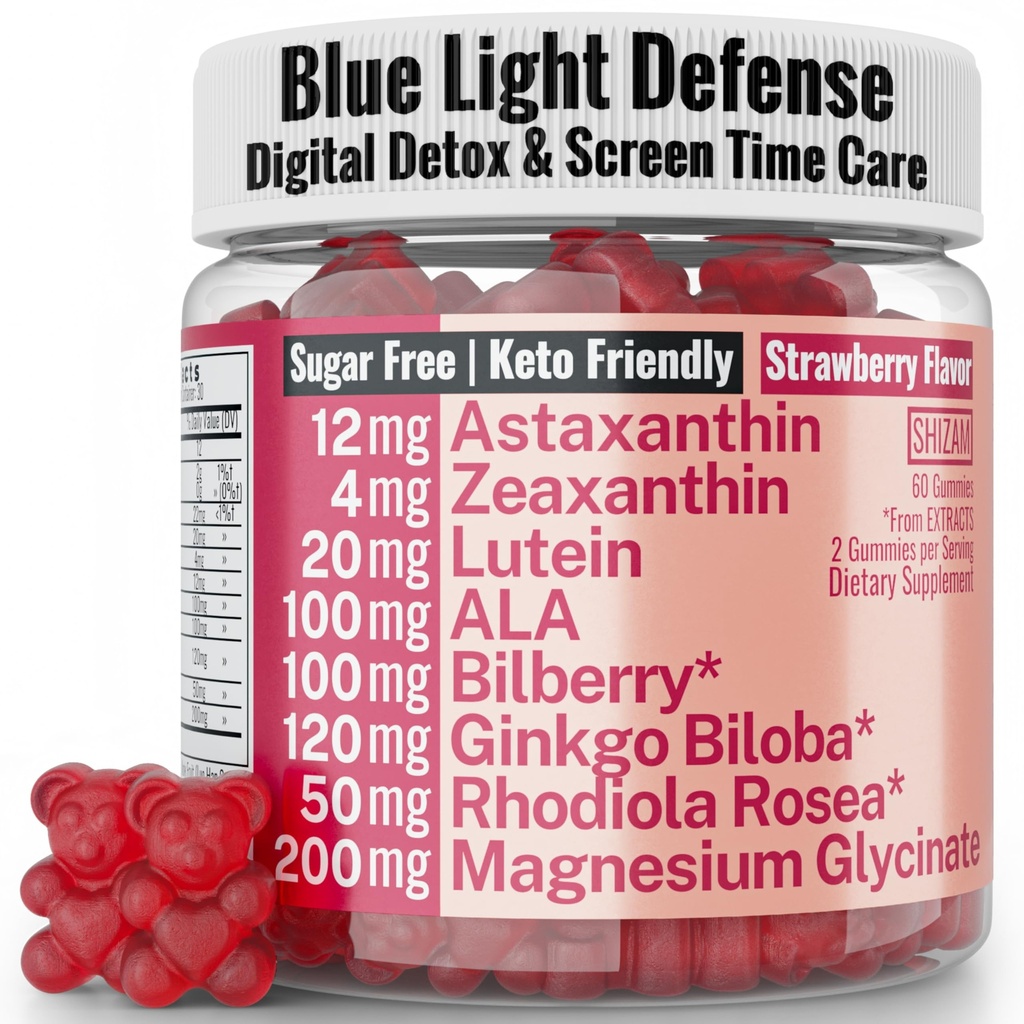 Rhodiola Rosea ALA Ginkgo Biloba Astaxanthin Lutein Zeaxanthin Bilberry Magnesium Glycinate Gummies for Eyes Brain Kids, Rhodiola ALA Capsules Pills Tincture Supplements Alt, 300mg 24mg 20mg 12mg 40mg