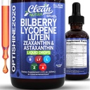 Clean Nutra Lutein and Zeaxanthin Eye Vitamins Supplement Lycopene Astaxanthin Bilberry Liquid Drops | Organic Astaxanthin Daily Lutein for Eyes Health Support Vitamin Minerals Extract | 60 Servings