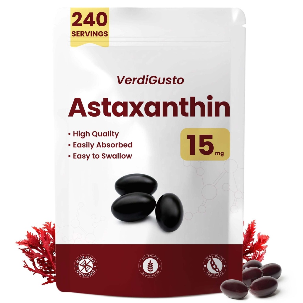 15mg Astaxanthin | 240 Softgels | Astaxanthin Supplements | 8 Ay Supply | Antioksi Support, Eye & Skin Health | Internal Circulation | Non-GMO, Gluten-Free, No Soy