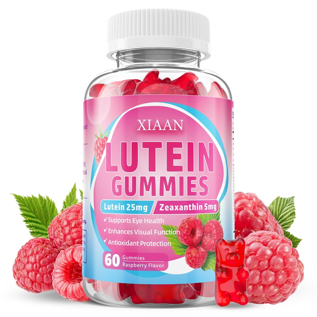 Lutein and Zeaxanthin Supplements, Lutein Gummies with Zeaxanthin,Vitamins A, C, E, Bilberry, Astaxanthin for Vision Health & Eye Strain, Sugar-Free/Vegan, Raspberry Flavor 60 Count