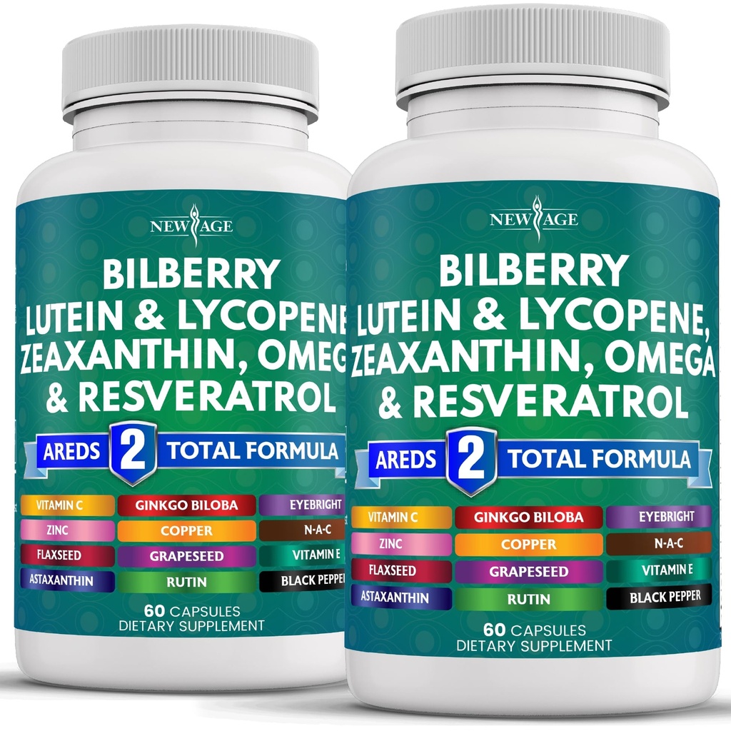 NEW AGE Eye Health Vitamins with Bilberry 300mg Lutein & Zeaxanthin 40mg Lycopene 40mg Resveratrol 100mg εκχύλισμα σπόρων σταφυλιών 200mg Ασταξανθίνη - Βιταμίνη ματιών -120 κόμης