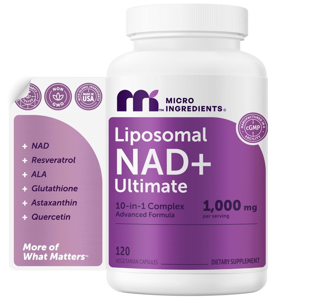Micro Ingredients Liposomal NAD+ Ultimate Complex 1,000mg | 120 Veggie Capsules | NMN Pathway Formula | 10-in-1 with Resveratrol, Glutathione, & Astaxanthin | NAD Supplement for Women & Men