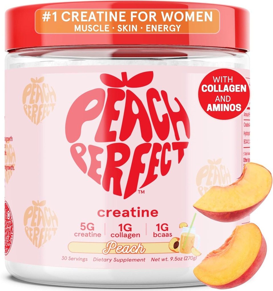 Peach Perfect Kretine Monohidrat Toz, Glute Builder Kreagen, BCAAs, 5g Vegan Micronized Kre Support, 30 SVG, Peach Flavor