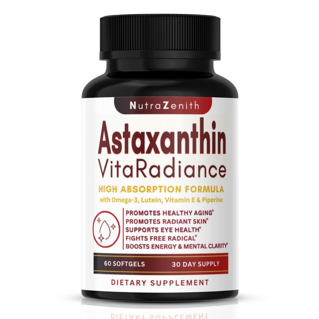Astaxanthin Supplement with Omega-3, Vitamin E & Lutein – 60 Capsules for Super Antioxidant Support, Energy Boost, Mental Clarity & Eye/Skin Care – Triple-Action Formula (Powerful Antioxidant Complex)