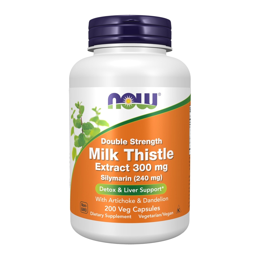 NOW Συμπληρώματα τροφίμων, Silymarin Milk Thittle Extract 300 mg με Artichoke και Dandelion, Διπλή Δύναμη, Υποστηρίζει τη λειτουργία του ήπατος *, 200 κάψουλες Veg