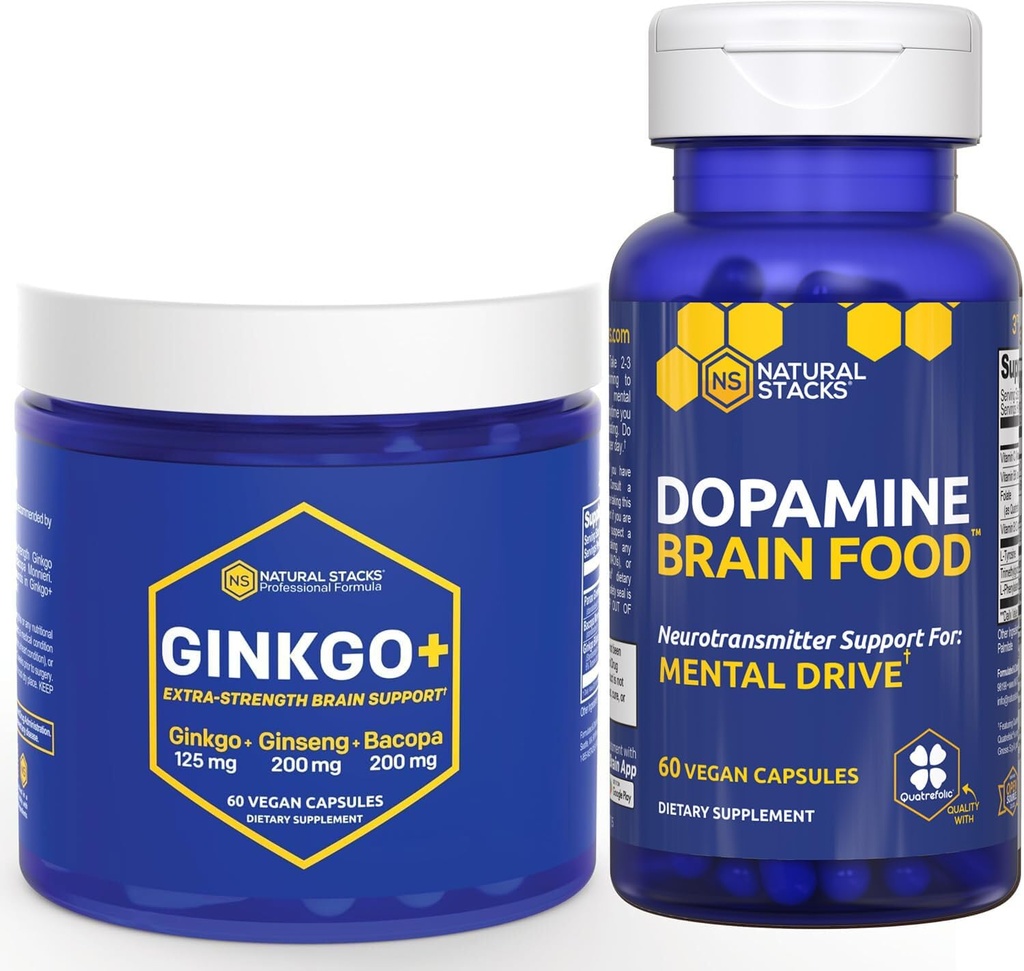 NATURAL STACKS Ginkgo Biloba + Dopamin Brain Food Sche - Supports Focus & mental Drive * - 120 Total Capsules