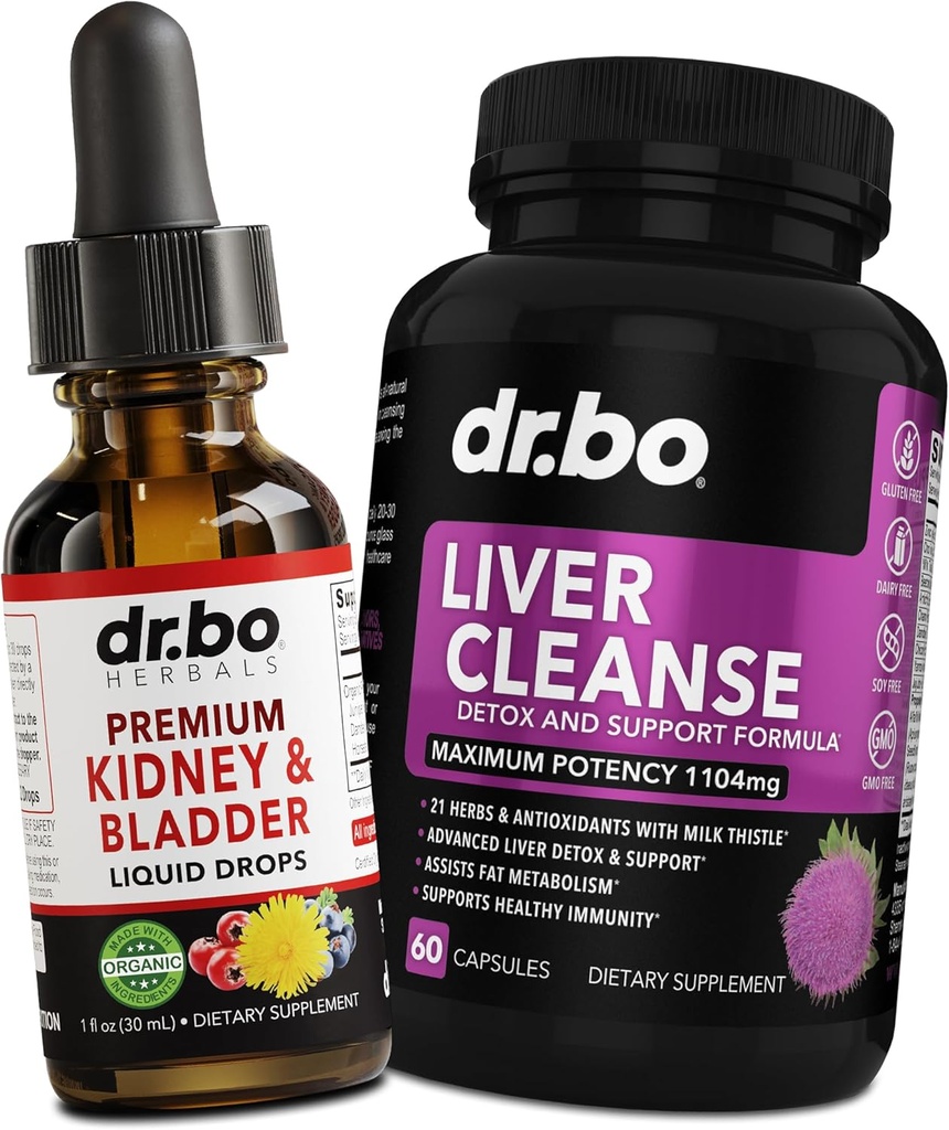 Kidney Support Supplement Bladder Health & Liver Cleanse Detox - Organik Kidney Bladder Supplements Drops & Liver Detox Cleanse Capsules Supplement - Renal Urinary Tract Herbal