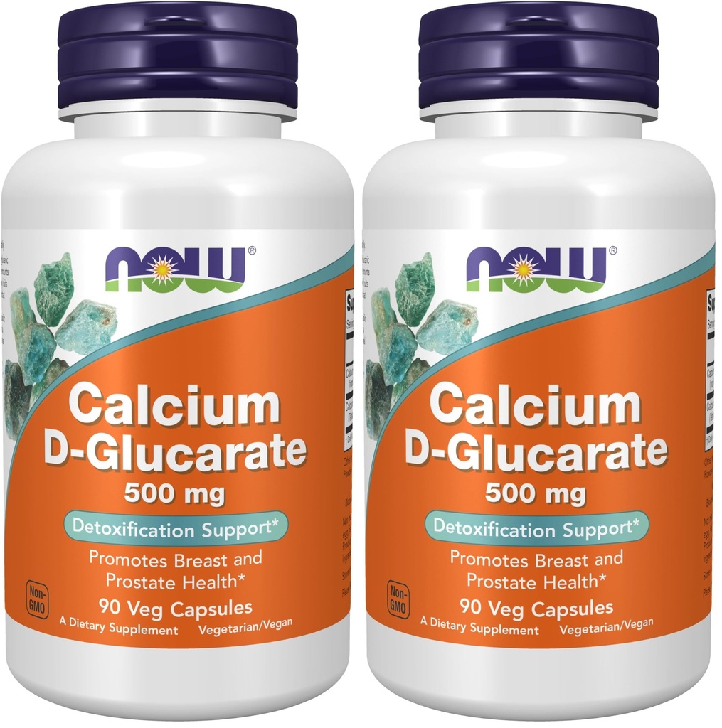 NOW Foods Supplements, Calcium D-Glucarate 500 mg, Detoxification Support*, 90 Veg Capsules, (Pack of 2)