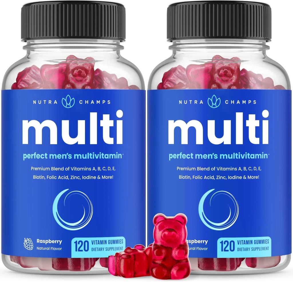 NutraChamps Multivitamin for Men, 240 Count, Vitamins A, B, C, D, E, Biotin, çinko, Mens Gummy Multivitamins Supplement, Chewable Daily Multi Gummy Vitamins for Men (Pack of 2)