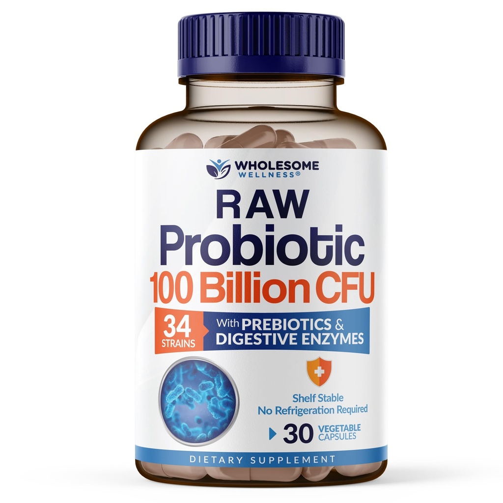 Allsome Wellness Organic Raw Probiyotiks 100 Milyar CFU, Dr Kadınlar ve Erkekler için Formüle edildi, Prebiyotikler ve Digestive Enzymes ile Tamamlandı; 30 Capsules, Raf Stables