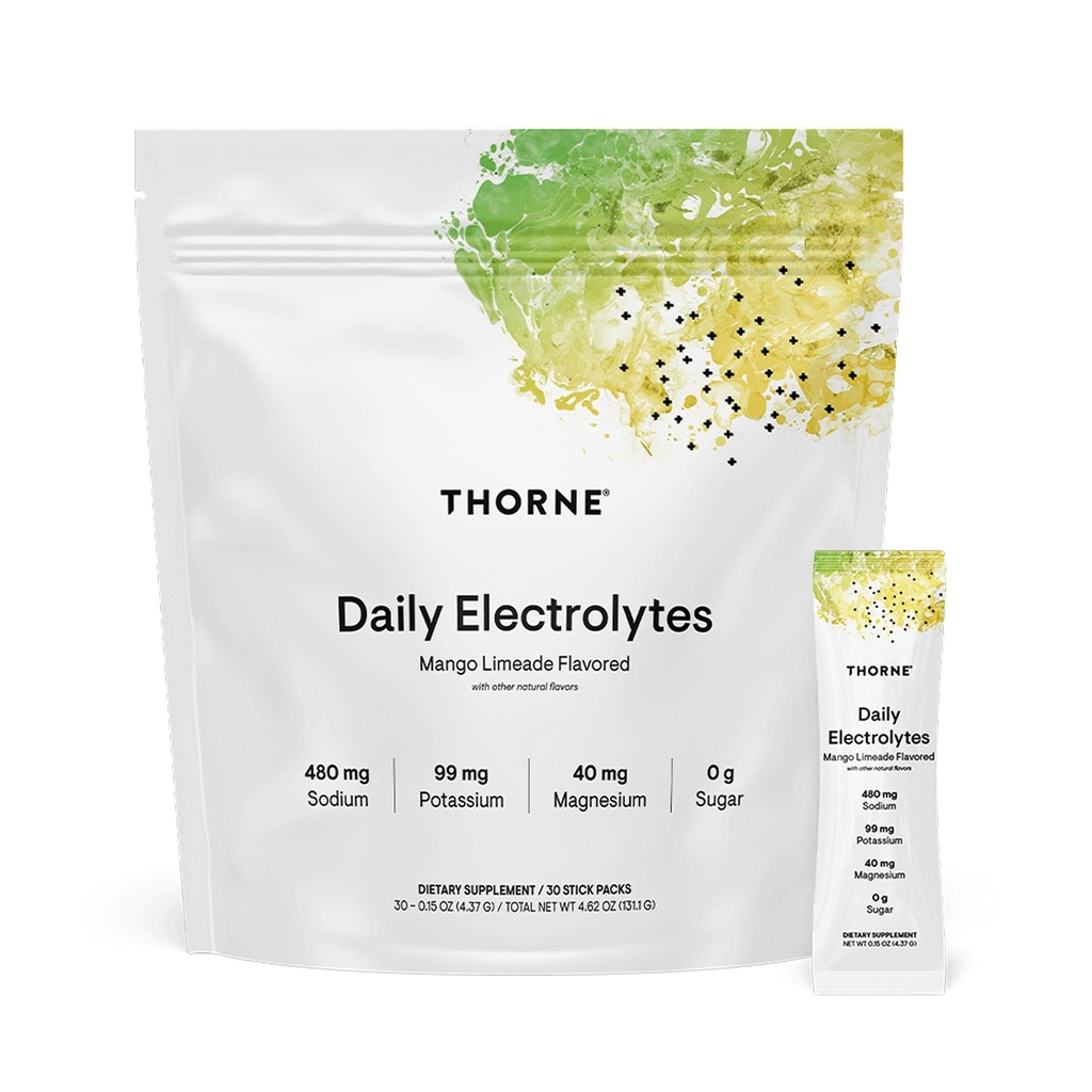 THORNE - Daily Electrolytes - Zero Sugar & Low-Calorie Electrolyte Toz İçecek Mix - Flavors Derived From Natural Sources - NSF Spor için sertifikalı - Mango Limeade - 30 Stick Packs