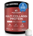 Wholesome Wellness Premium Multi Collagen Peptides Protein Powder for Women and Men, 5 Types of Hydrolyzed Collagen, Grass-Fed, Non-GMO & Unflavored, Pure Protein for Youthful Skin & Joint Recovery