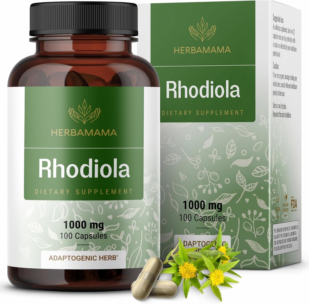 HERBAMAMA Rhodiola Rosea Capsules – Natural Menopause Supplements* for Women – 1,000mg Rhodiola Rosea Root Powder per Serving for Women's Relaxation Support – Vegan, Non-GMO – 50-Day Supply