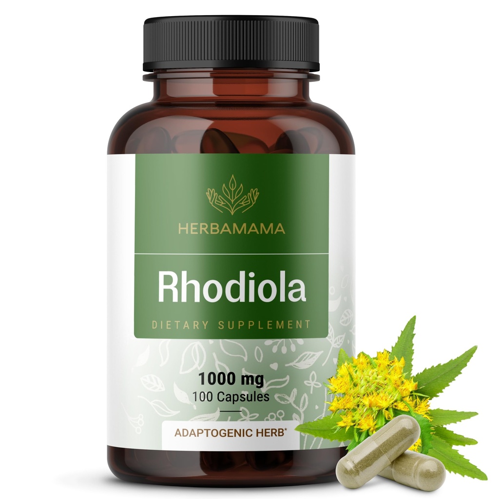 HERBAMAMA Rhodiola Rosea Capsules – Natural Menopause Supplements* for Women – 1000 mg Rhodiola Rosea Root Toz for Women's Relaxation Support – Vegan, Non-GMO – 50-Day Supply