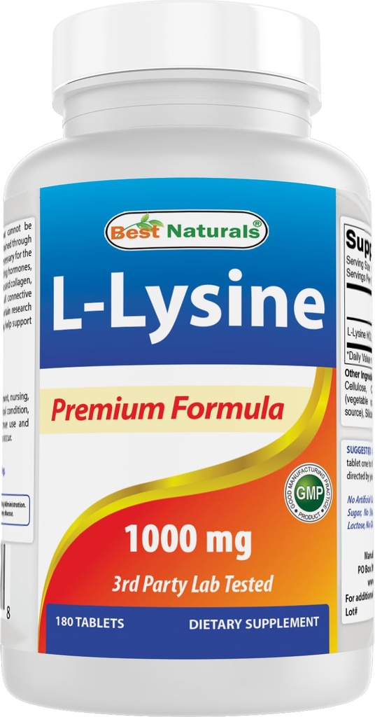 En İyi Doğallar L-Lysine 1000 mg 180 Tablet - Daha güçlü bağışıklık sağlığı ve soğuk sores için Double Strength Lysine