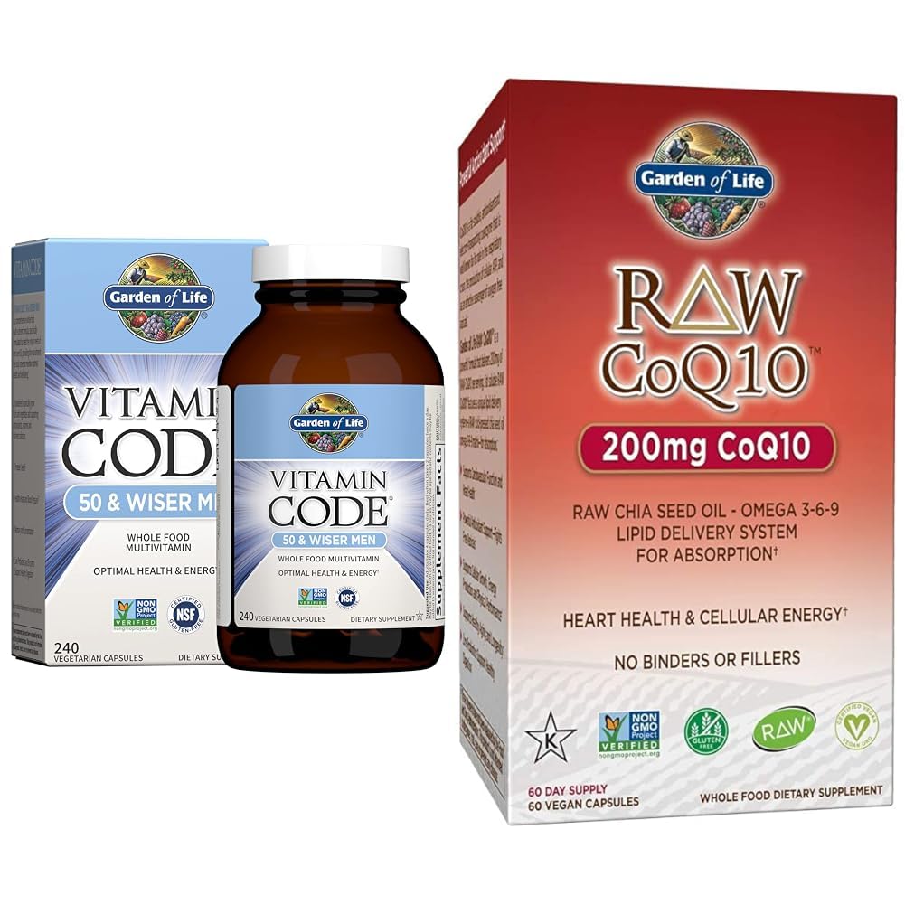 Erkekler için Life Multivitamin - Vitamin Kodu 50 & Vejetaryen Omega 3 6 9 Supplement - Raw CoQ10 Chia Seed Oil Whole Food Nutrition with Antioksi Supportoxy Support