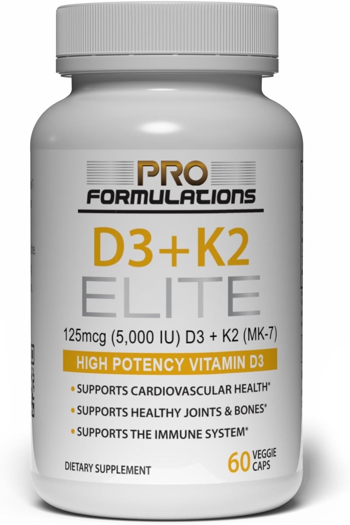 Pro Formulations MD D3 + K2 Elite – Βιταμίνη D3 + Βιταμίνη K2 – 60 ημέρες προσφοράς – Υψηλής ισχύος, Βιοδιαθέσιμη MK-7