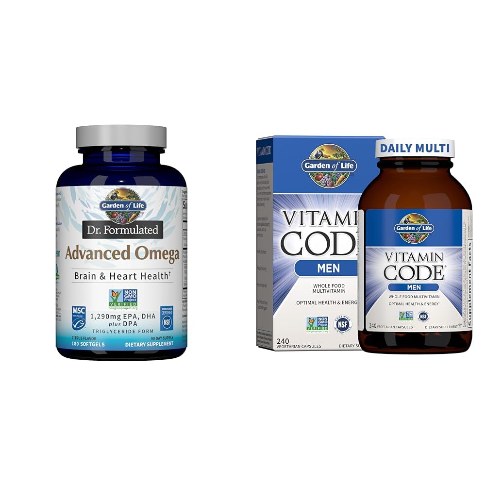 Garden of Life Dr. Formulated Advanced Omega Fish Oil & Multivitamin for Men - Vitamin Code Men's Raw Whole Food Vitamin Supplement with Probiotics, Vegetarian, 240 Capsules