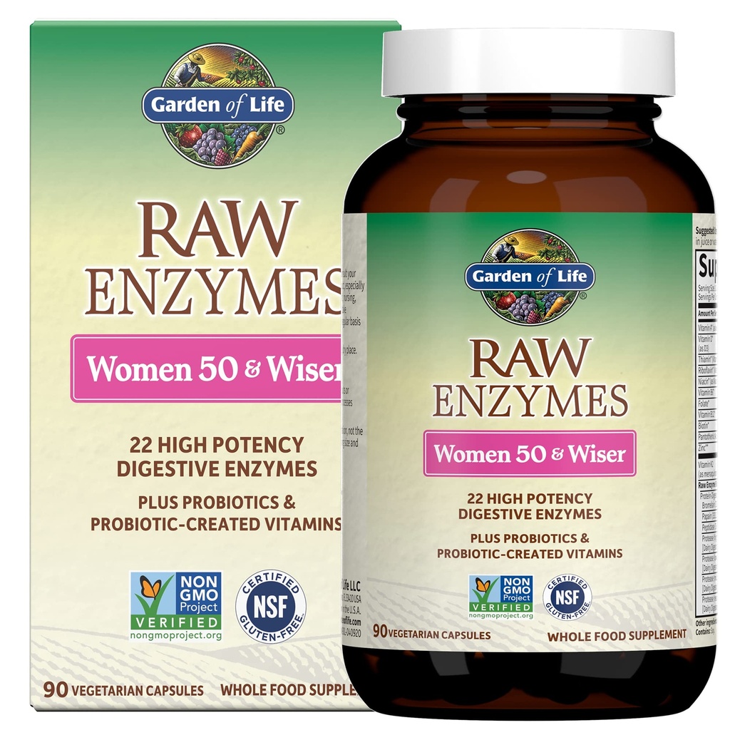 Life 22 Digestive Enzymes for Women 50 & Over with Bromelain, Papain & Lactase artı Probiyotiks & Vitamins B12, Biotin & çinko – RAW Enzymes – Non-GMO, Gluten-Free, Vegetarian, 90 kapsül