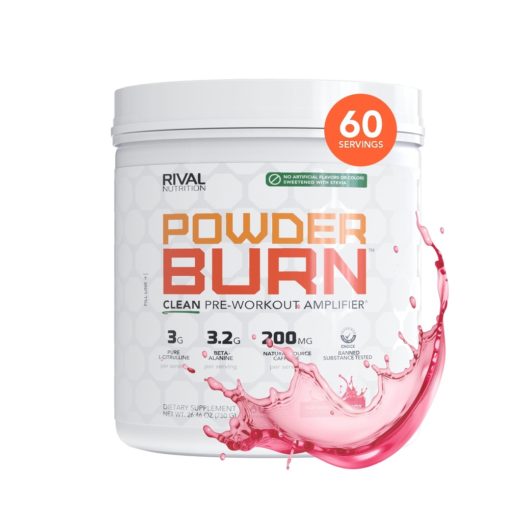 RIVAL NUTRITION Powder Burn Pre-Workout Energy Powder for Men and Women I Cartermelon Candy, 60 Servings 