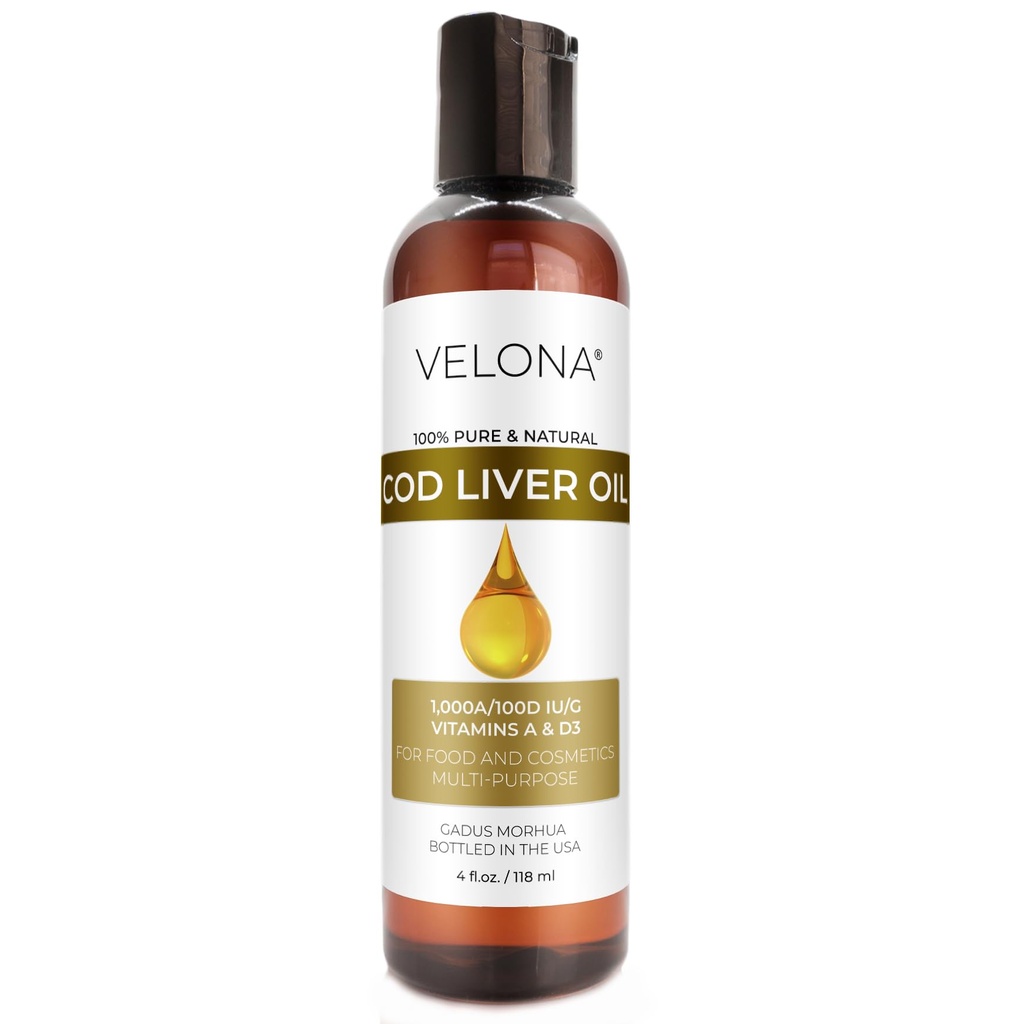 Velona Cod Liver Oil - 4 Fl Oz | 1.000A/100D IU/g Omega 3 Vitamins A & D3 | Norveçli Arctic Sustainable Sourced Nordic Oil | Saç, Body and Skin Care | Bugün Kullanımı