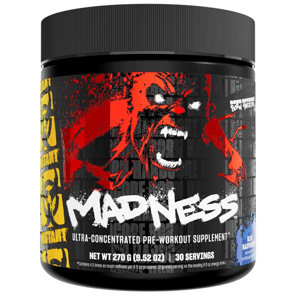 Mutant Madness | Pre Workout Powder Supplement Performance and Pump Blend Includes L-Citrulline, Beta-Alanine, Taurine, L-Tyrosine | 30 Serving | Blue Raspberry