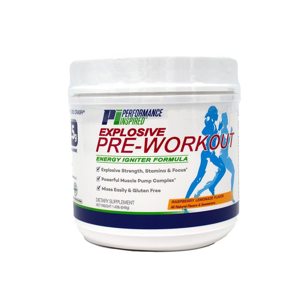 Performans Inspired Nutrition Pre-Workout Toz - All Natural - G-Free & Vegan Formula - Contains Citrulline Nitro - Yeşil Çay - Arginine - Beta Alanine - Raspberry Lemonade - 23.84 Ounce