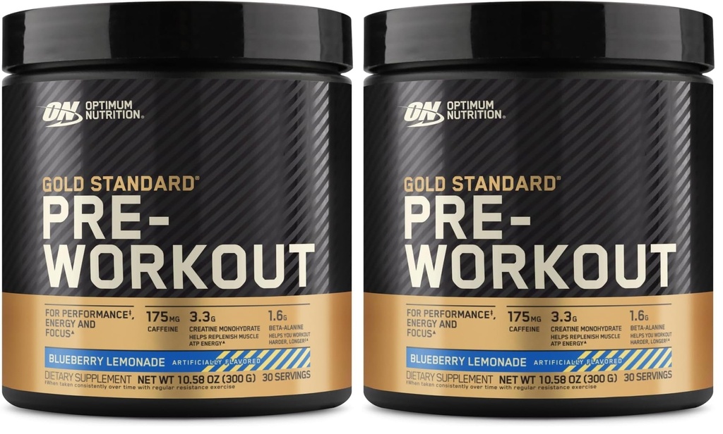 En İyi Beslenme Altın Standardı Pre-Workout, D for Immune Support, with Tinatine, Beta-Alanine, and Caffeine for Energy, Keto Friendly, Blueberry Lemonade, 30 Hizmet, (Brook of 2)