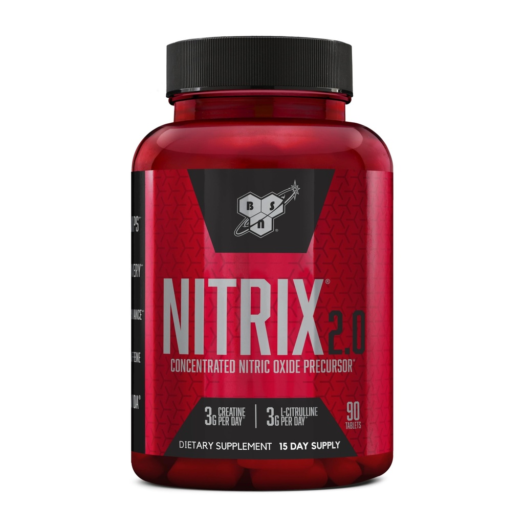 BSN NITRIX 2.0, Workout Supplement, Nitrik Oksit Precursors, 3g Citrulline, L-Citrulline, Supports Workout Performance, Pumps, Muscle Recovery ve Endurance, 90 Tablet, 30 Servis